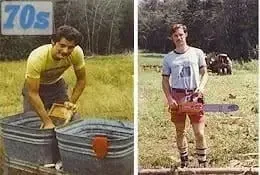 Ron Melchiore working on his homestead in the 1970s