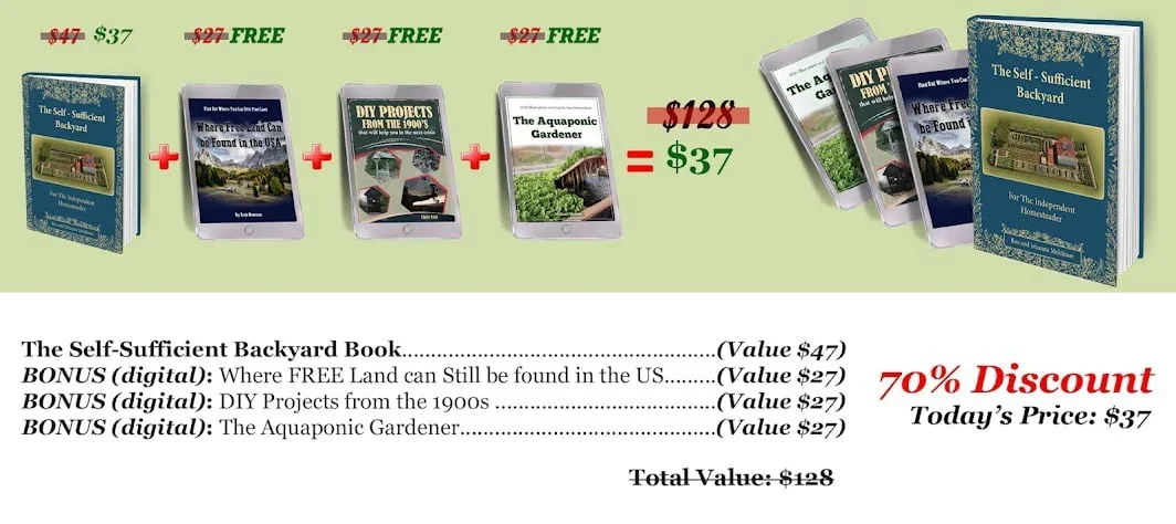 The Self-Sufficient Backyard bundle with three free bonus books, $128 total value for $37